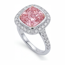 Pink Diamond Ring 6 Carat Lab Grown Cushion Halo Pave 14K White Gold