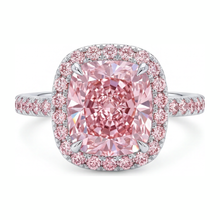Lab Grown Pink Diamond Engagement Ring 6 Carat Cushion Halo Pave 14K White Gold