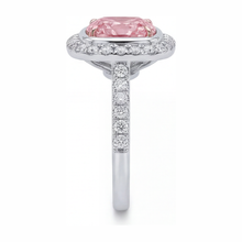 Pink Diamond Ring 6 Carat Lab Grown Cushion Halo Pave 14K White Gold