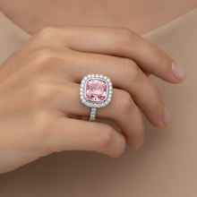 Pink Diamond Ring 6 Carat Lab Grown Cushion Halo Pave 14K White Gold