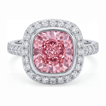 Pink Diamond Ring 6 Carat Lab Grown Cushion Halo Pave 14K White Gold