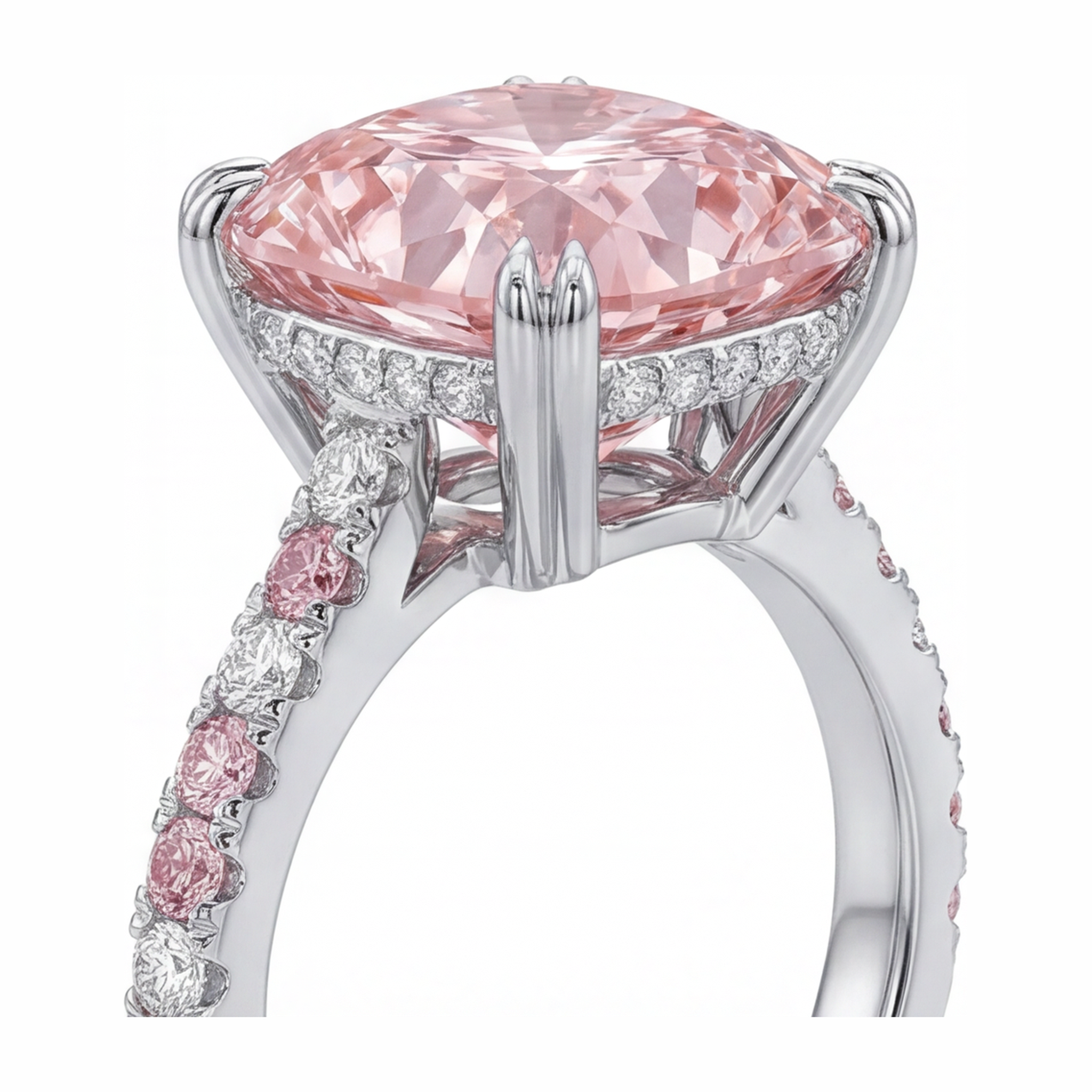 Pink Diamond Ring 6 Carat Lab Grown Cushion Pave 14K White Gold