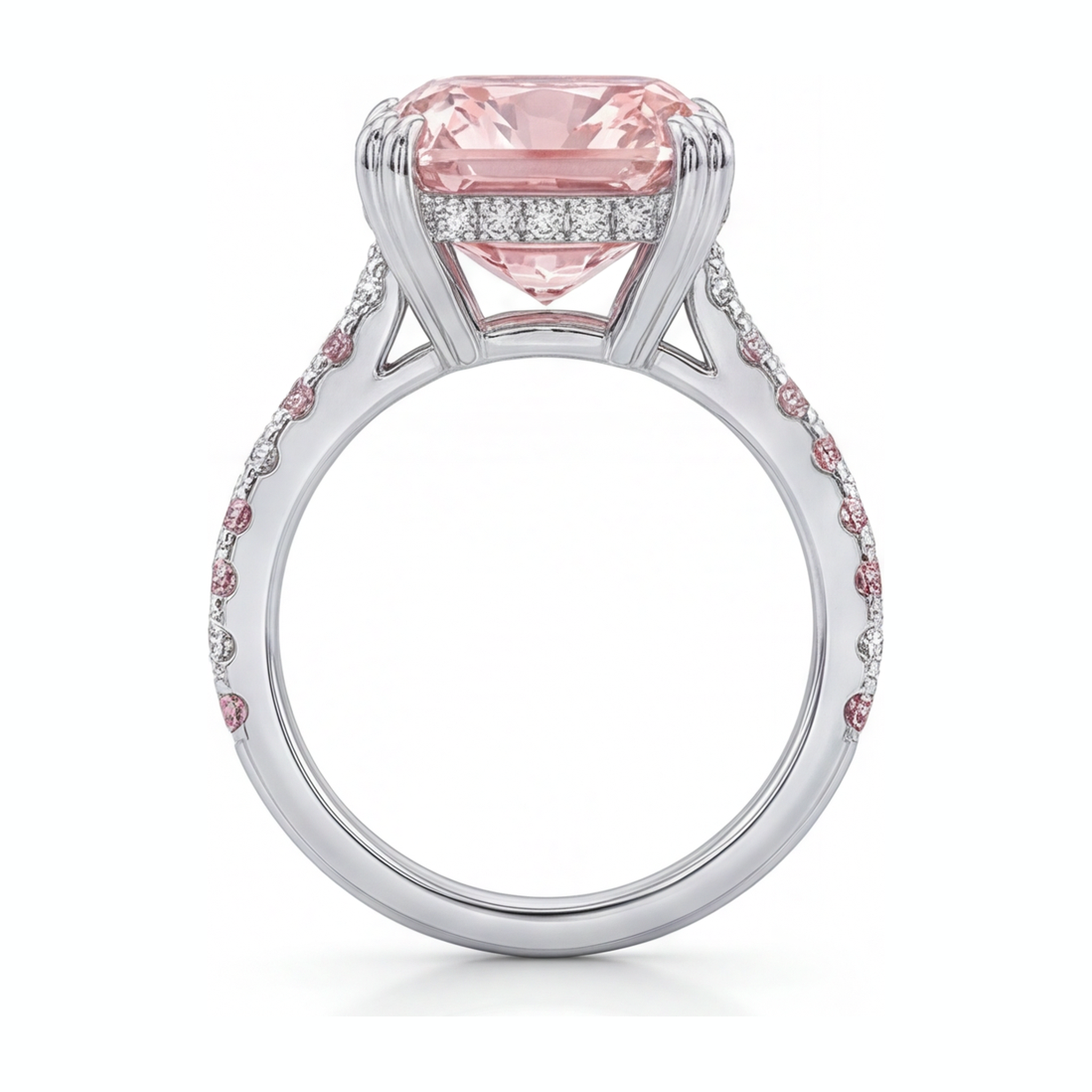 Pink Diamond Ring 6 Carat Lab Grown Cushion Pave 14K White Gold