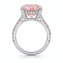 Pink Diamond Ring 6 Carat Lab Grown Cushion Pave 14K White Gold