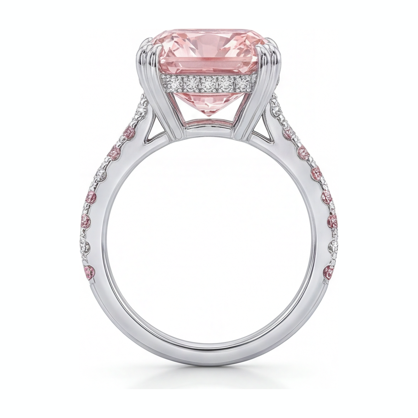 Pink Diamond Ring 6 Carat Lab Grown Cushion Pave 14K White Gold