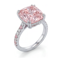 Pink Diamond Ring 6 Carat Lab Grown Cushion Pave 14K White Gold