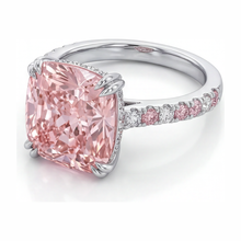 Pink Diamond Ring 6 Carat Lab Grown Cushion Pave 14K White Gold