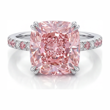 Pink Diamond Ring 6 Carat Lab Grown Cushion Pave 14K White Gold