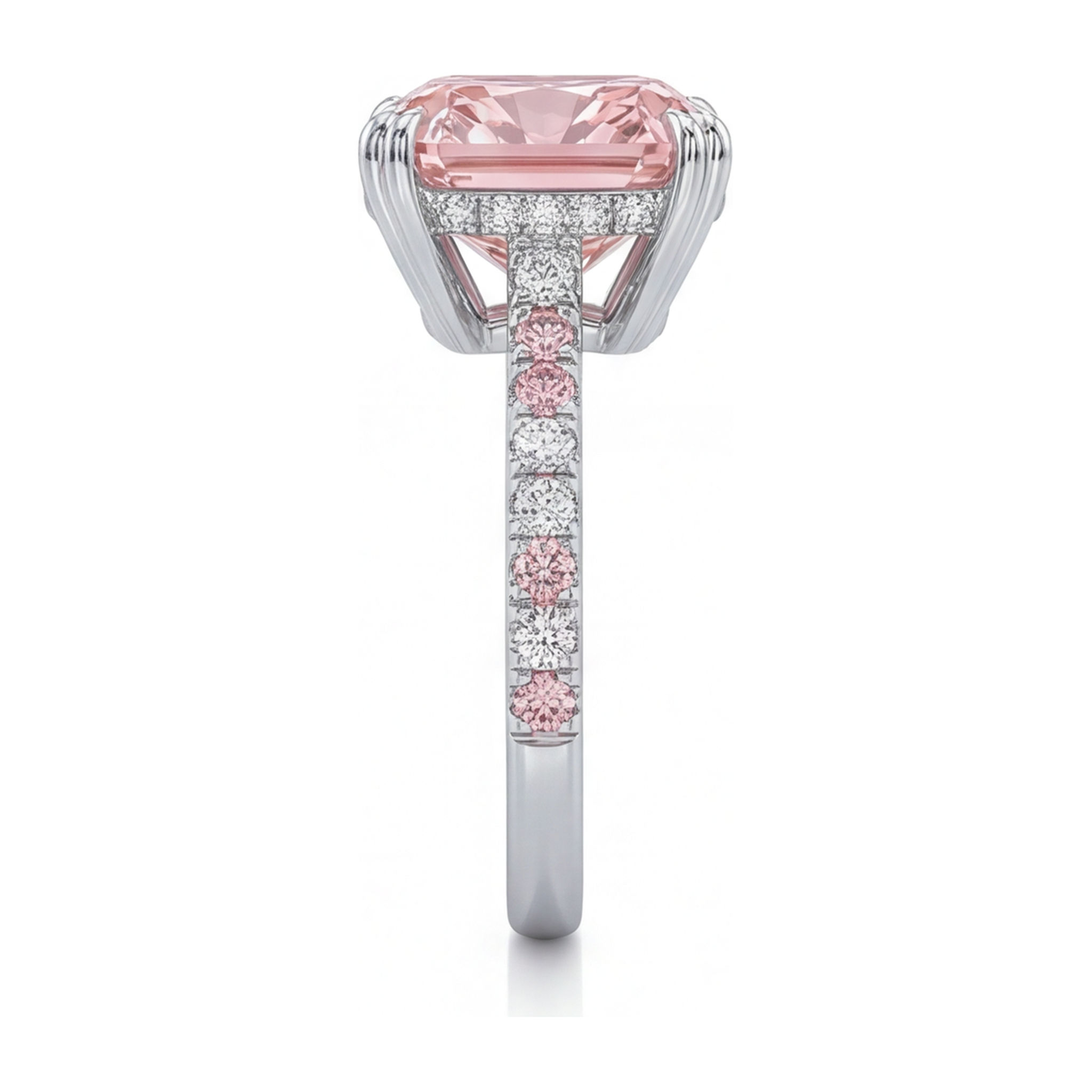 Pink Diamond Ring 6 Carat Lab Grown Cushion Pave 14K White Gold
