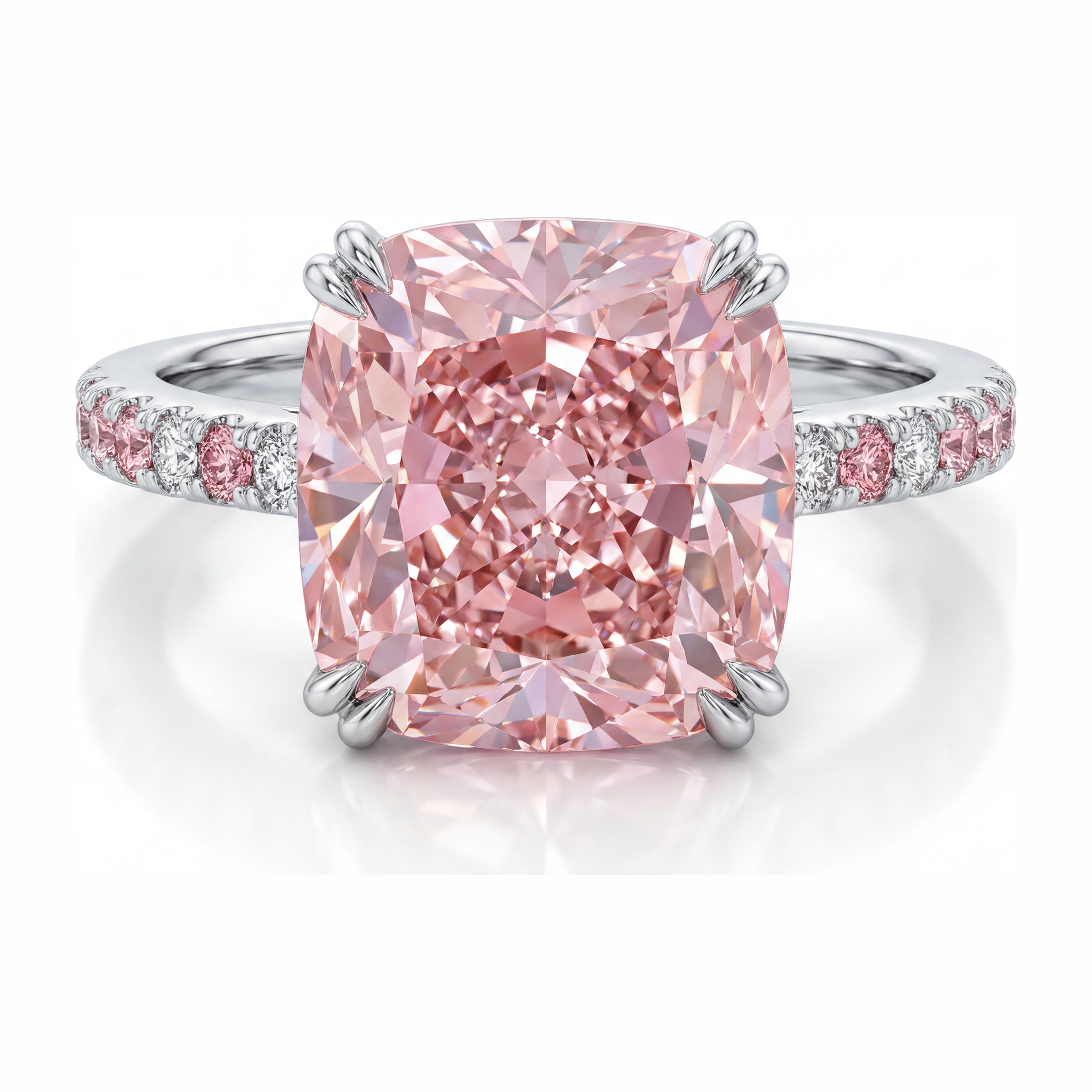 Pink Diamond Ring 6 Carat Lab Grown Cushion Pave 14K White Gold