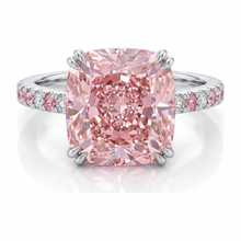 Pink Diamond Ring 6 Carat Lab Grown Cushion Pave 14K White Gold