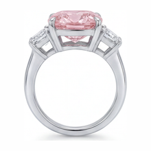 Pink Engagement Ring 6 Carat Lab Grown Cushion Diamond Three Stone 14K White Gold