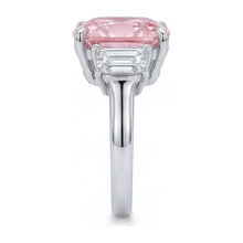 Pink Engagement Ring 6 Carat Lab Grown Cushion Diamond Three Stone 14K White Gold