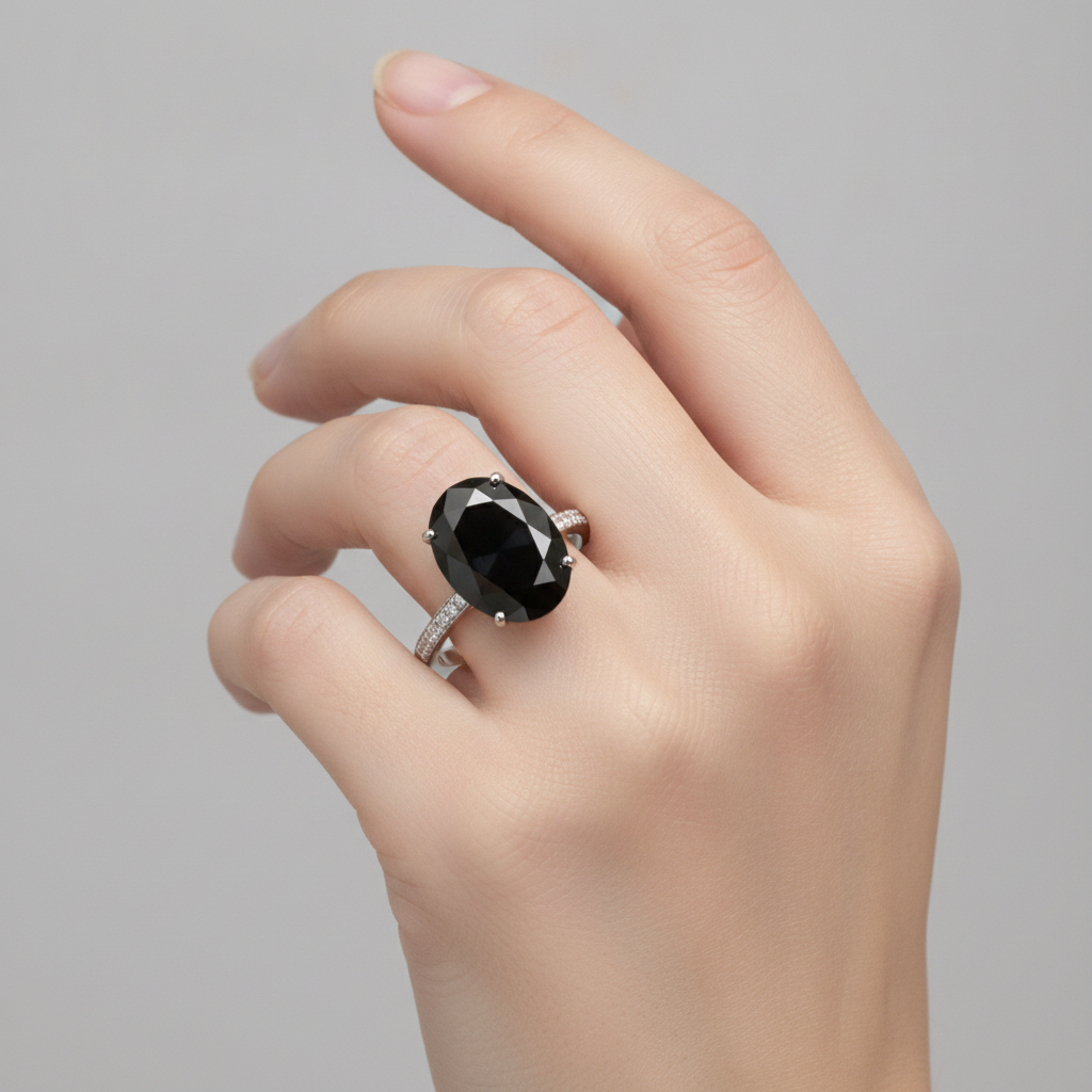 Black Diamond Proposal Ring 6 Carat Natural Oval Solitaire 14K White Gold