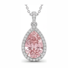 Pink Diamond Pendant 6 Carat Lab Grown Pear Halo 14K White Gold