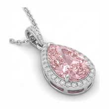 Pink Diamond Pendant 6 Carat Lab Grown Pear Halo 14K White Gold