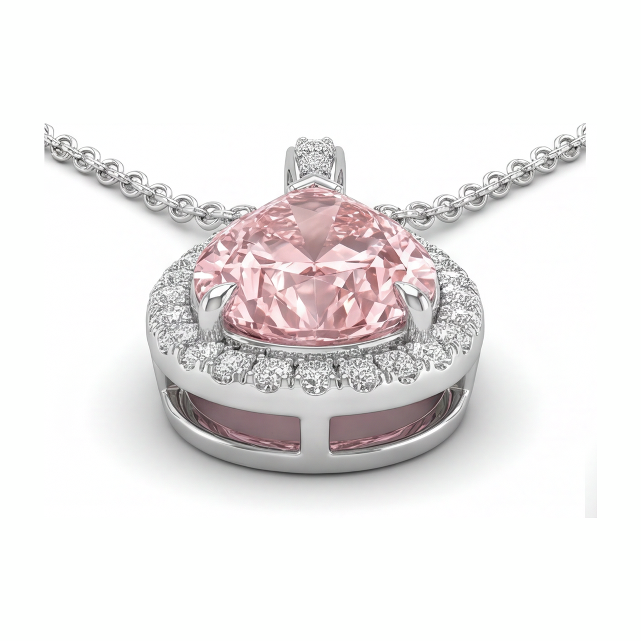 Pink Diamond Pendant 6 Carat Lab Grown Pear Halo 14K White Gold