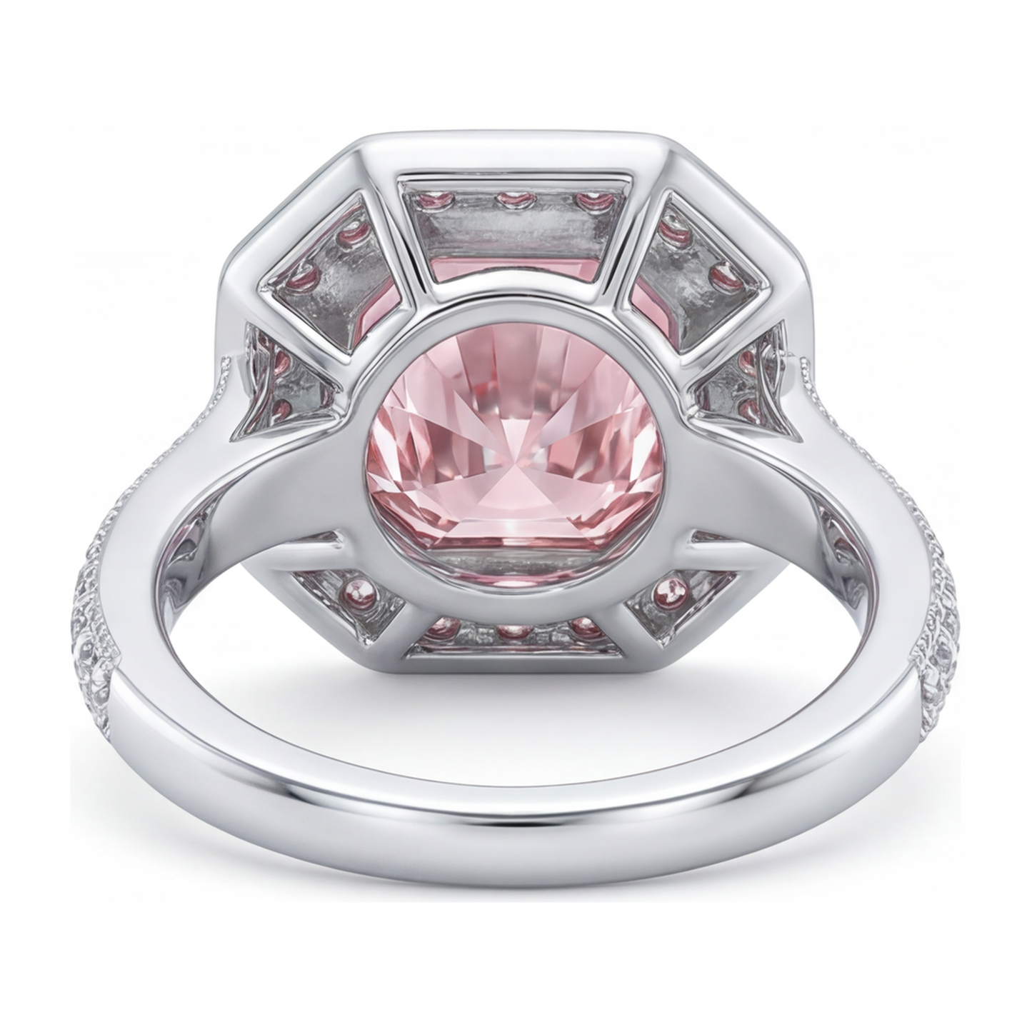 Pink Gemstone Engagement Ring 6 Carat Lab Grown Radiant Diamond Halo 14K White Gold