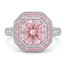 Pink Gemstone Engagement Ring 6 Carat Lab Grown Radiant Diamond Halo 14K White Gold