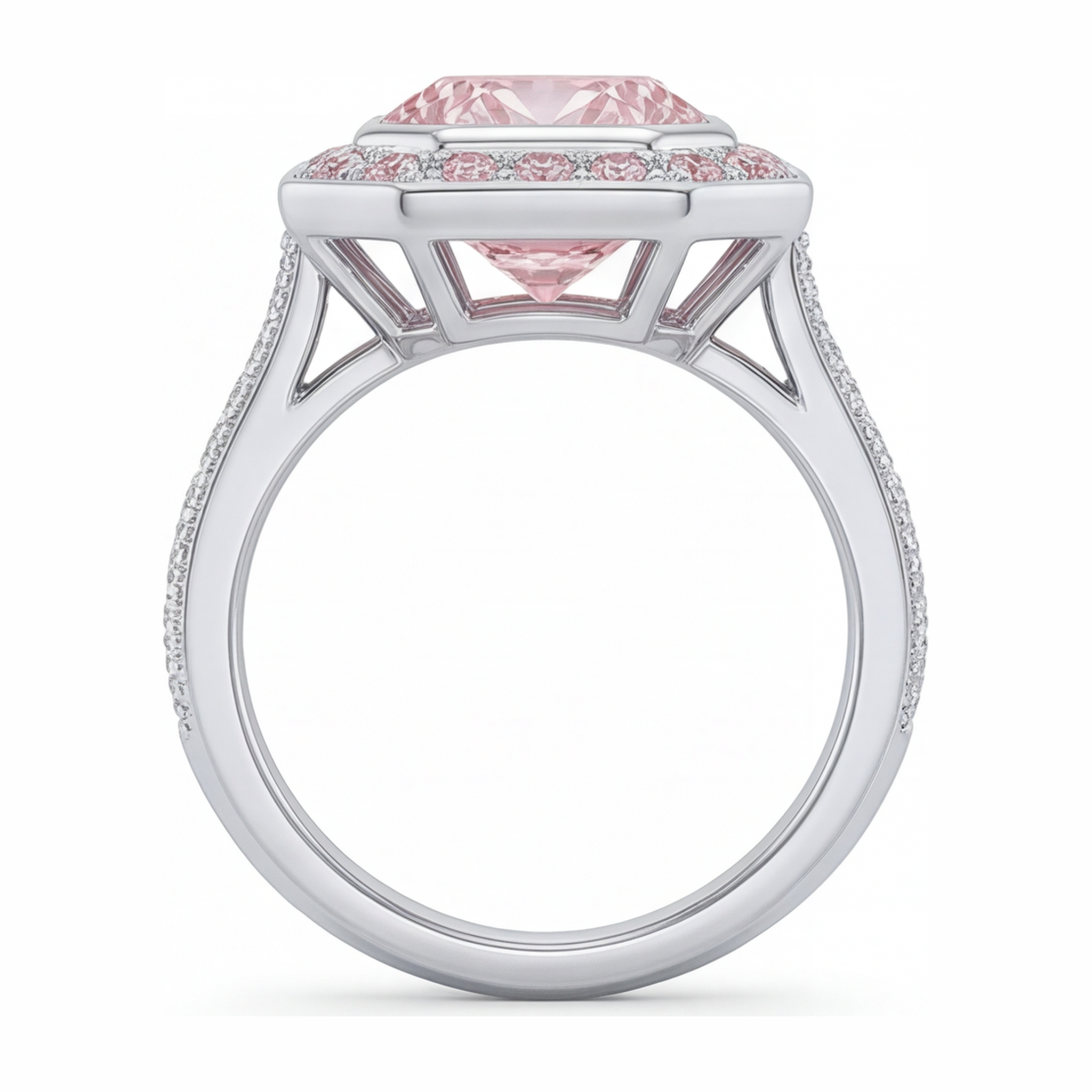 Pink Gemstone Engagement Ring 6 Carat Lab Grown Radiant Diamond Halo 14K White Gold