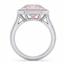 Pink Gemstone Engagement Ring 6 Carat Lab Grown Radiant Diamond Halo 14K White Gold