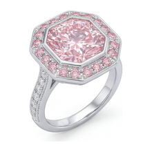 Pink Gemstone Engagement Ring 6 Carat Lab Grown Radiant Diamond Halo 14K White Gold