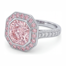 Pink Gemstone Engagement Ring 6 Carat Lab Grown Radiant Diamond Halo 14K White Gold