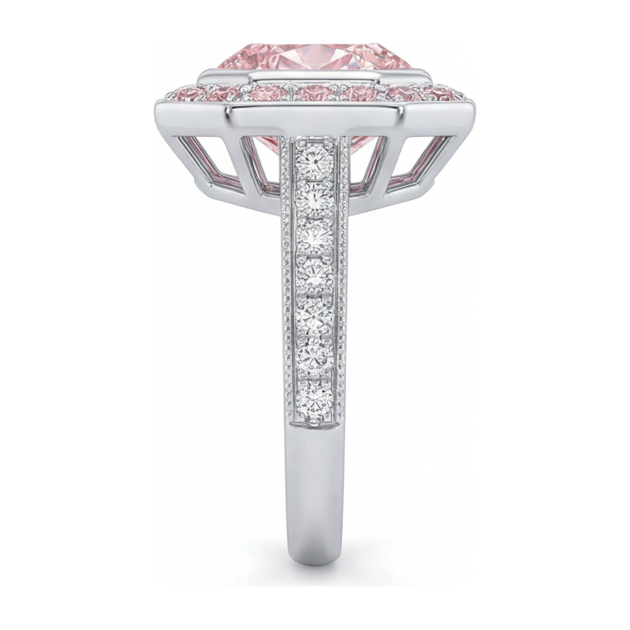 Pink Gemstone Engagement Ring 6 Carat Lab Grown Radiant Diamond Halo 14K White Gold