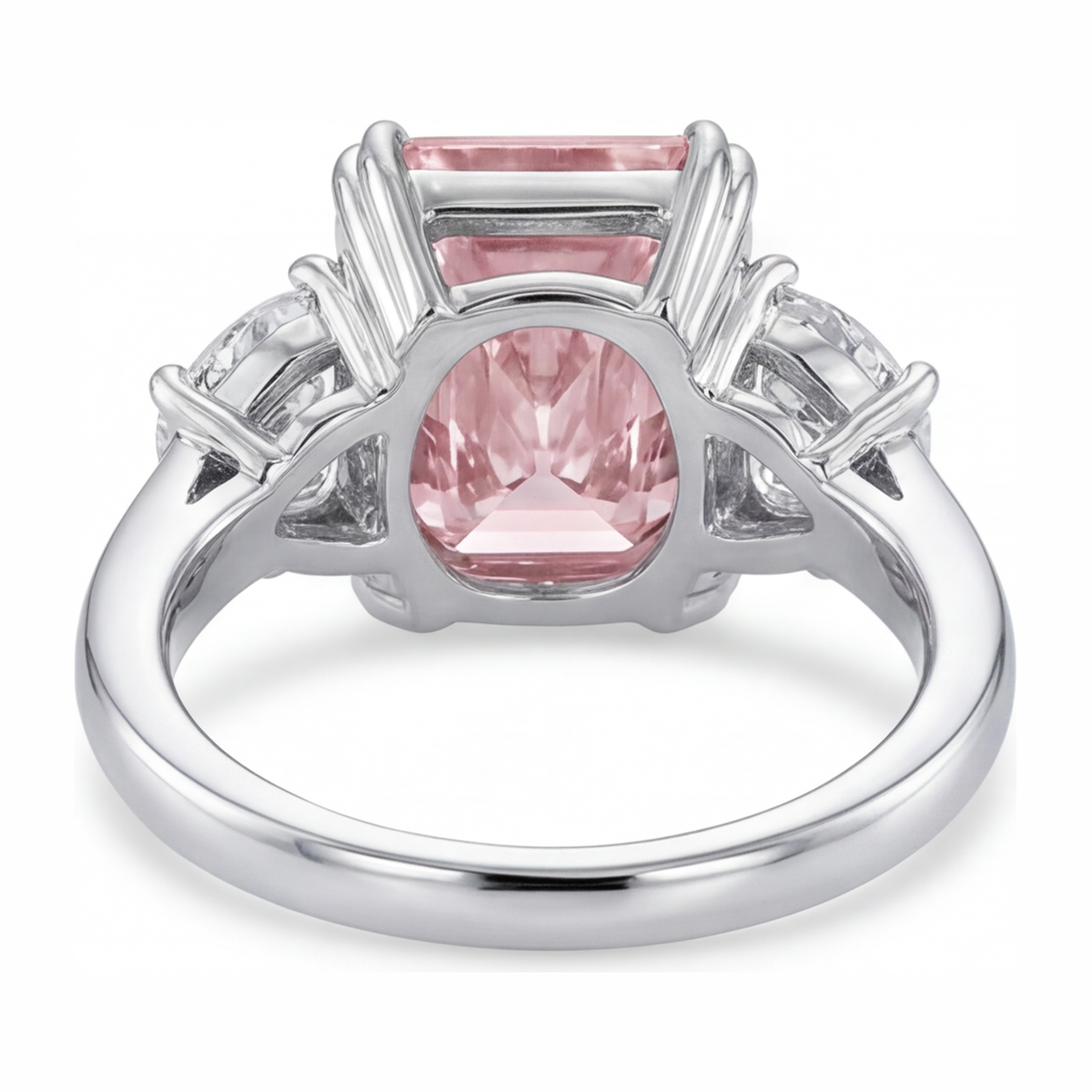 Pink Diamond Ring 6 Carat Lab Grown Radiant Three Stone Plain 14K White Gold