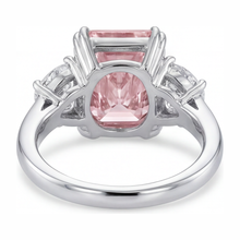 Pink Diamond Ring 6 Carat Lab Grown Radiant Three Stone Plain 14K White Gold