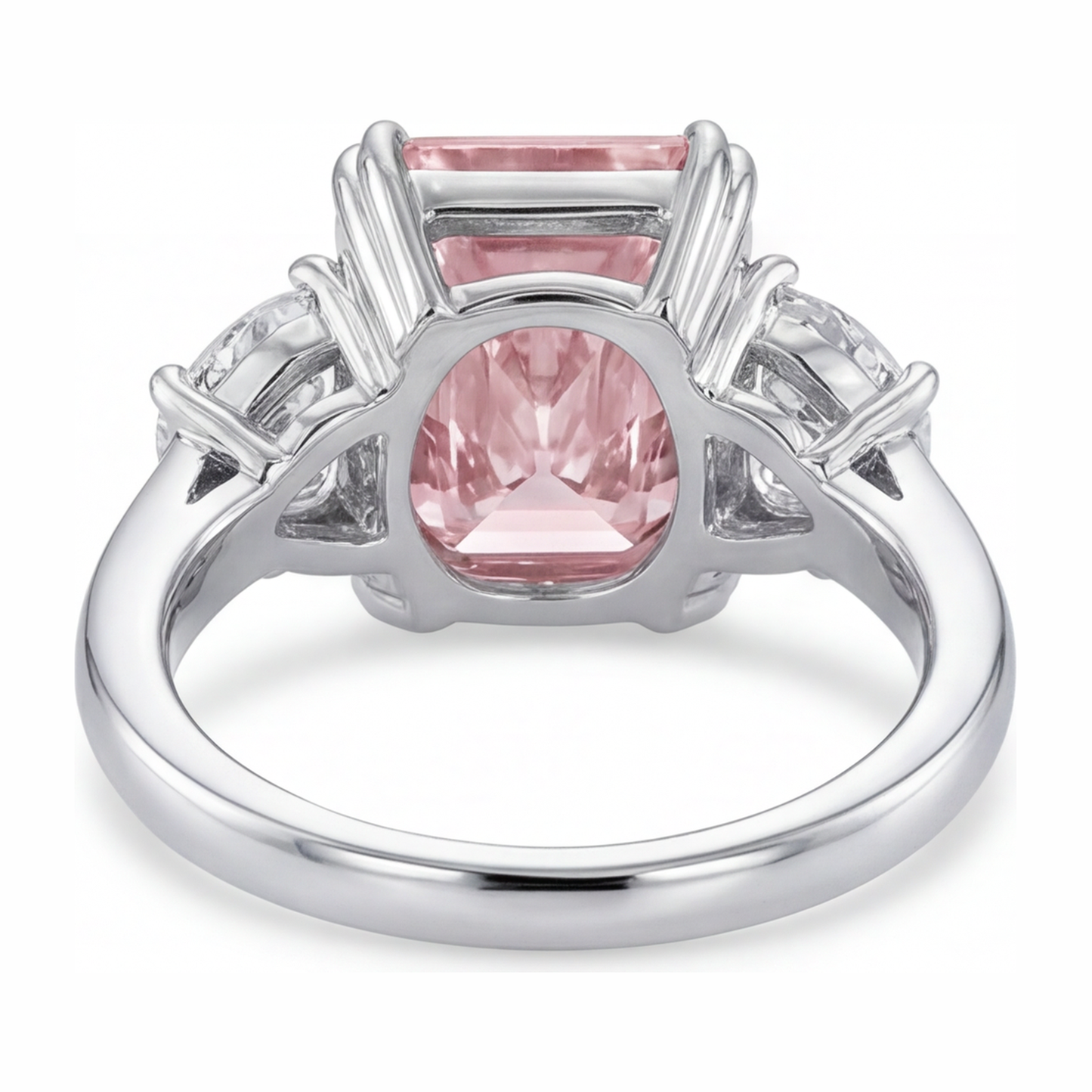 Pink Diamond Ring 6 Carat Lab Grown Radiant Three Stone Plain 14K White Gold