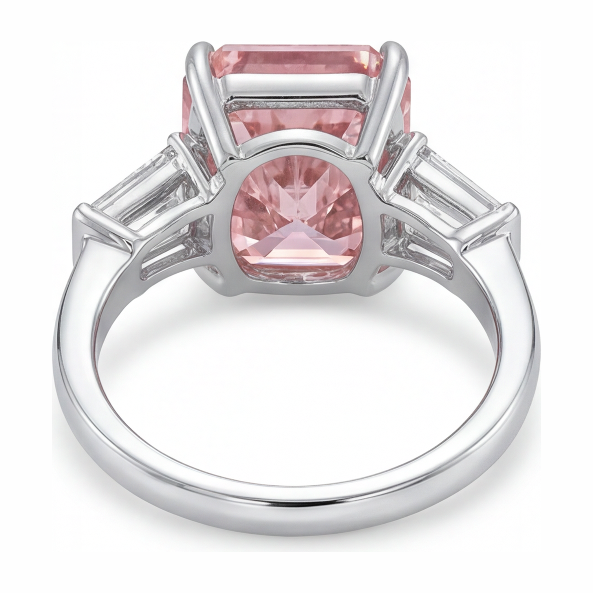 Pink Diamond Ring 6 Carat Lab Grown Radiant Three Stone Cathedral 14K White Gold