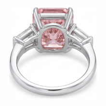 Pink Diamond Ring 6 Carat Lab Grown Radiant Three Stone Cathedral 14K White Gold