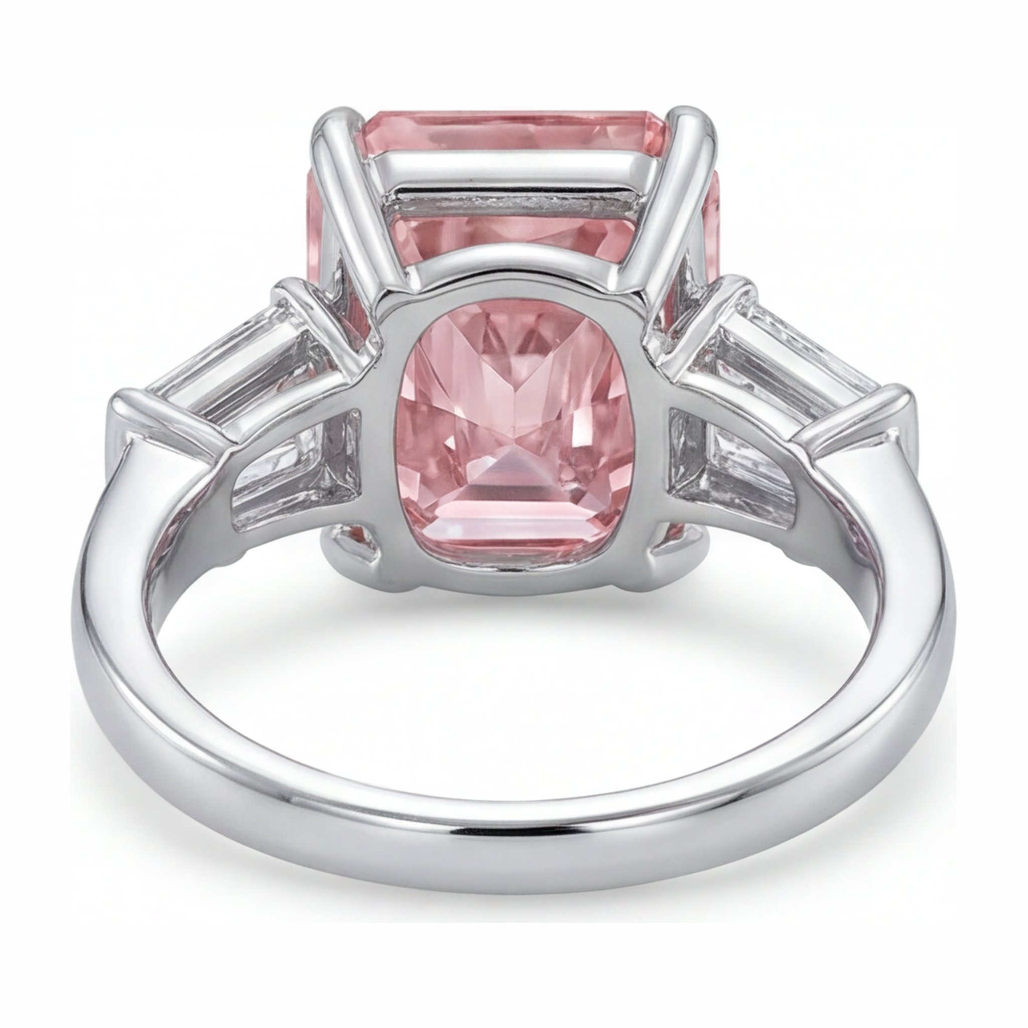 Pink Diamond Ring 6 Carat Lab Grown Radiant Three Stone Cathedral 14K White Gold