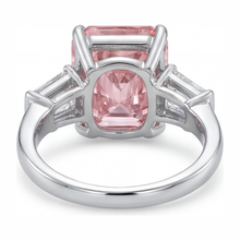 Pink Diamond Ring 6 Carat Lab Grown Radiant Three Stone Cathedral 14K White Gold