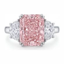 Pink Diamond Ring 6 Carat Lab Grown Radiant Three Stone Plain 14K White Gold