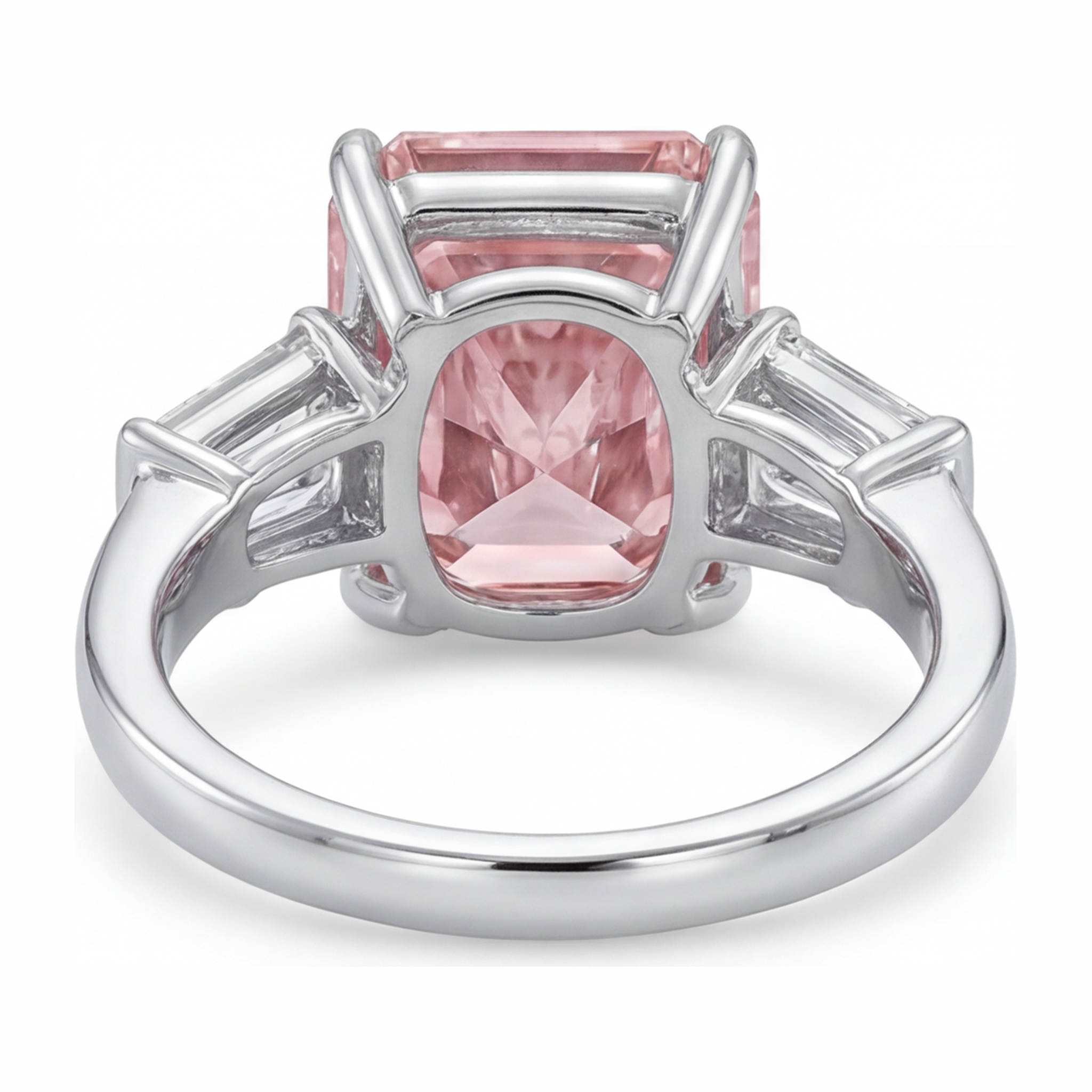 Pink Diamond Ring 6 Carat Lab Grown Radiant Three Stone Cathedral 14K White Gold