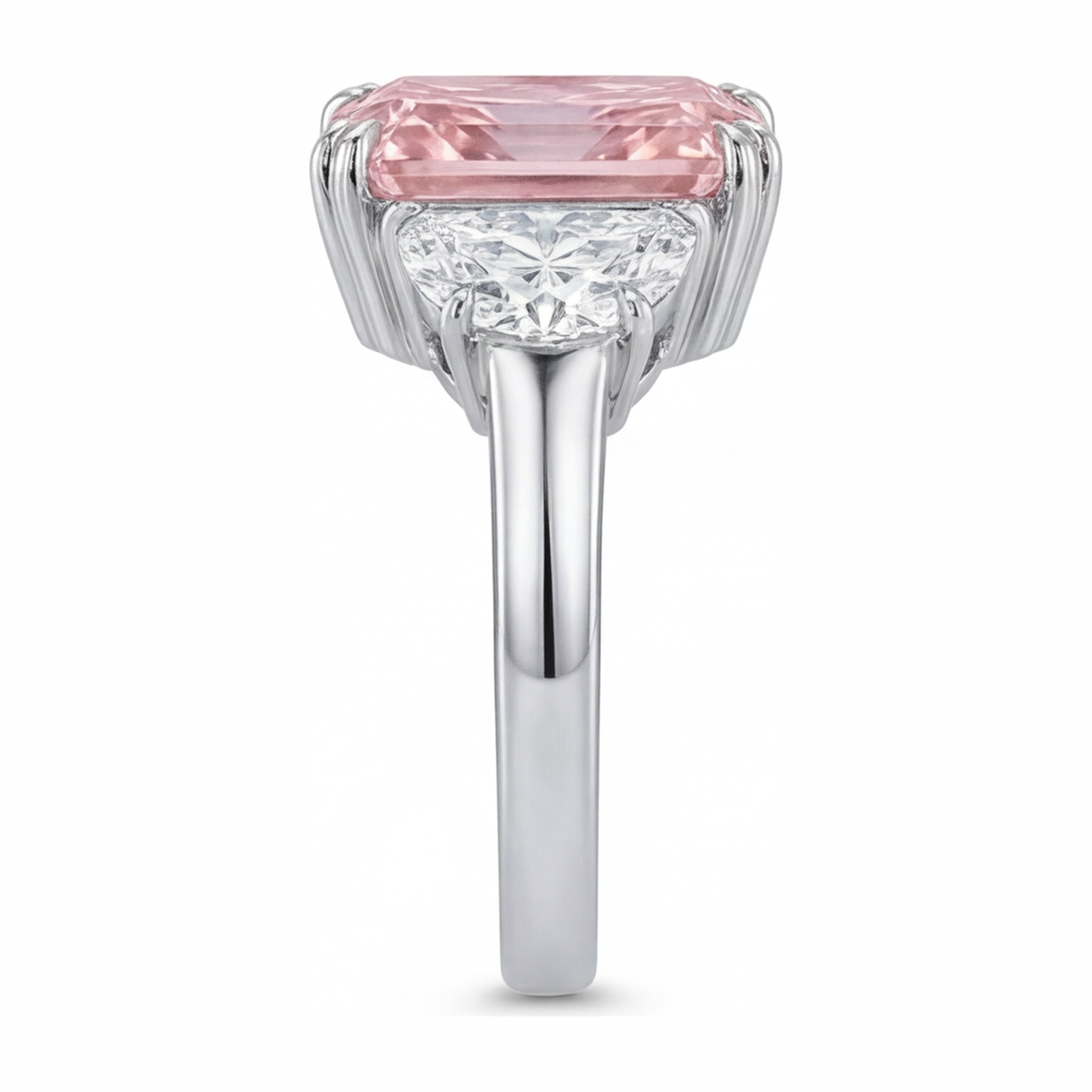 Pink Diamond Ring 6 Carat Lab Grown Radiant Three Stone Plain 14K White Gold