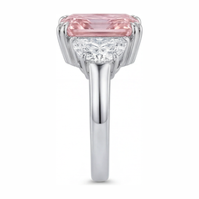 Pink Diamond Ring 6 Carat Lab Grown Radiant Three Stone Plain 14K White Gold