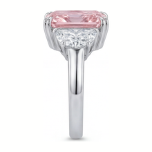 Pink Diamond Ring 6 Carat Lab Grown Radiant Three Stone Plain 14K White Gold