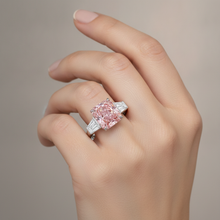 Pink Diamond Ring 6 Carat Lab Grown Radiant Three Stone Cathedral 14K White Gold