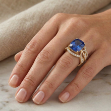 6.01 Ct. Cushion Sri Lanka Blue Sapphire And Natural Earth Mined DIAMOND ( NOT LAB GROWN )s Yellow Gold 14K