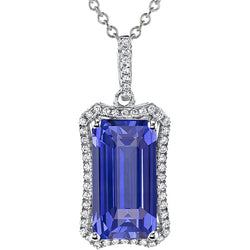 Step Cut Cornflower Blue Sapphire Gemstone Pendant in 14K White