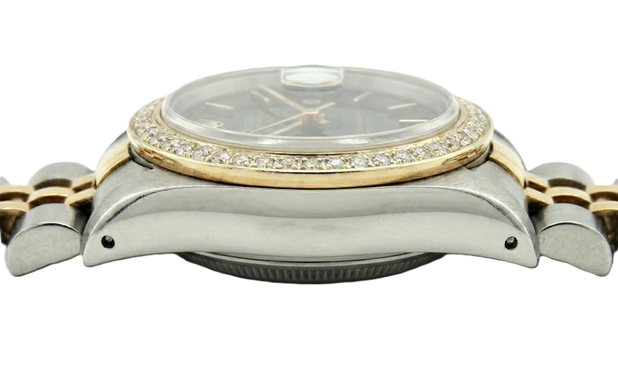 Black Stick Dial Datejust Women Rolex Watch Two Tone Jubilee