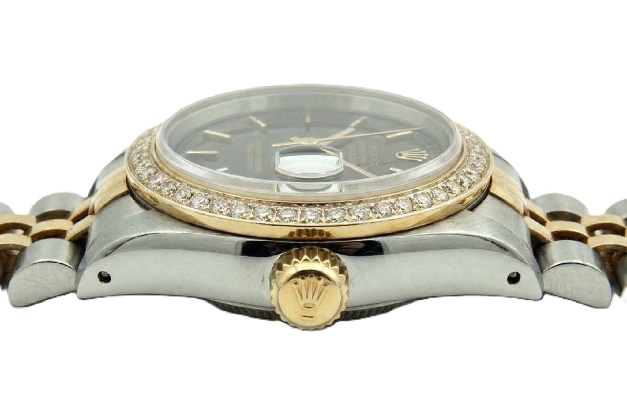 Black Stick Dial Datejust Women Rolex Watch Two Tone Jubilee