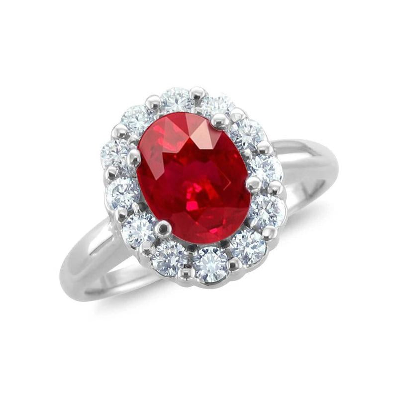 Red Ruby Halo Natural Earth Mined Diamond Wedding Ring White Gold 14K 6.5 Ct