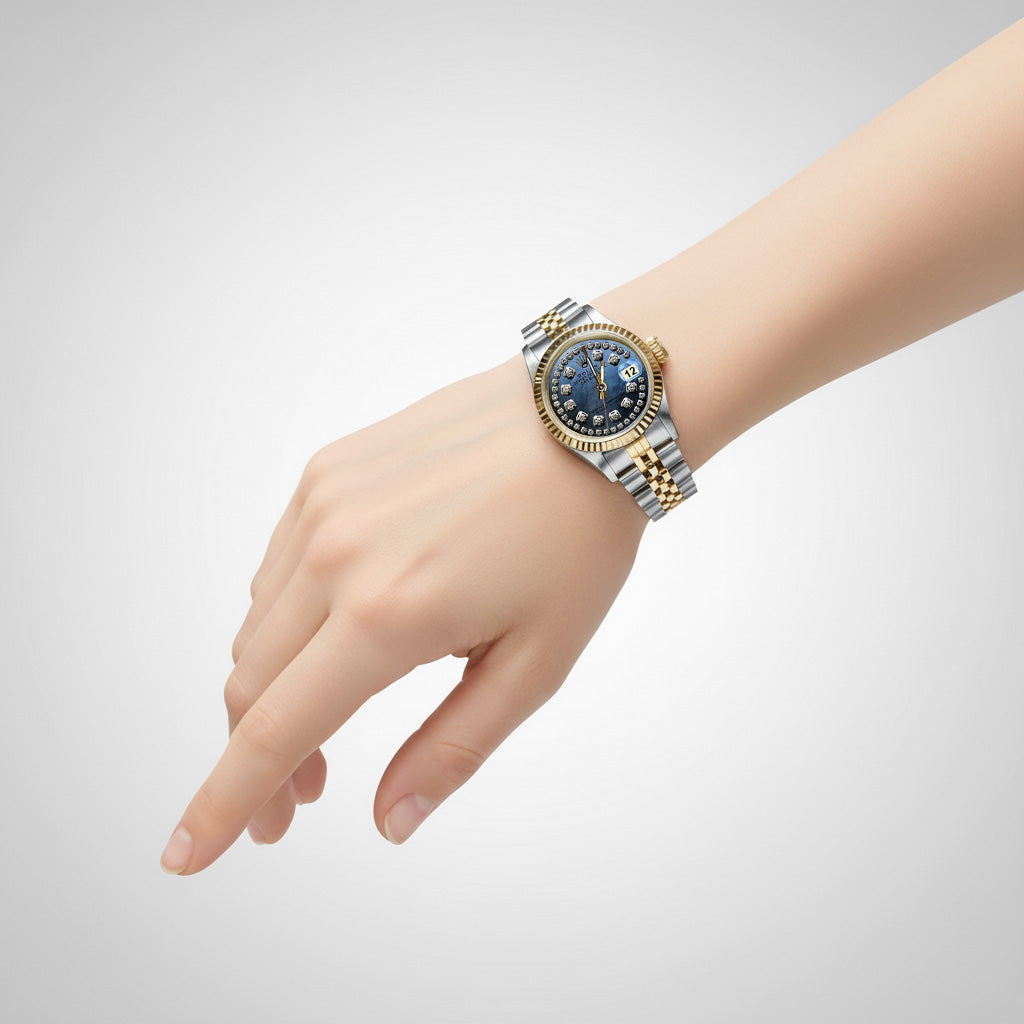 String Natural Earth Mined Diamond Dial Datejust Rolex Ladies Watch Ss & Gold