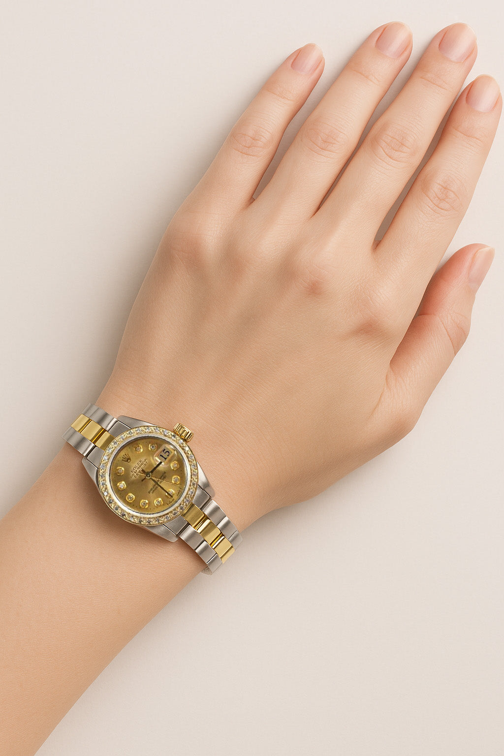 Ladies Datejust Rolex Watch Champagne Natural Earth Mined Diamond Dial Ss & Gold