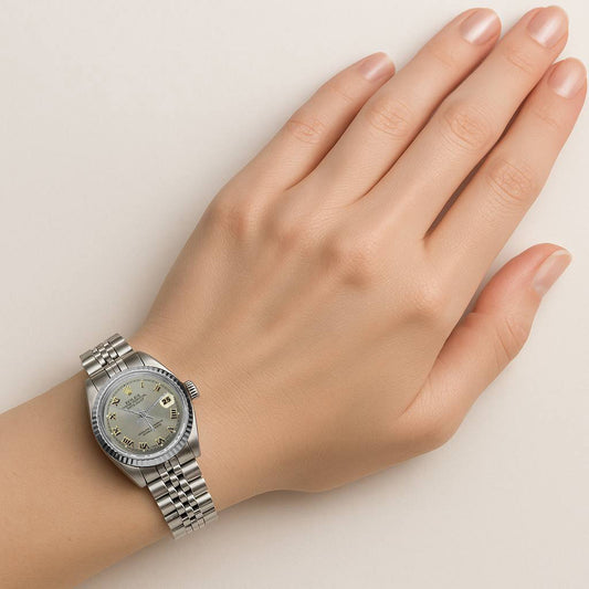 Gray Roman Dial Rolex Datejust Women Bezel Jubilee Ss