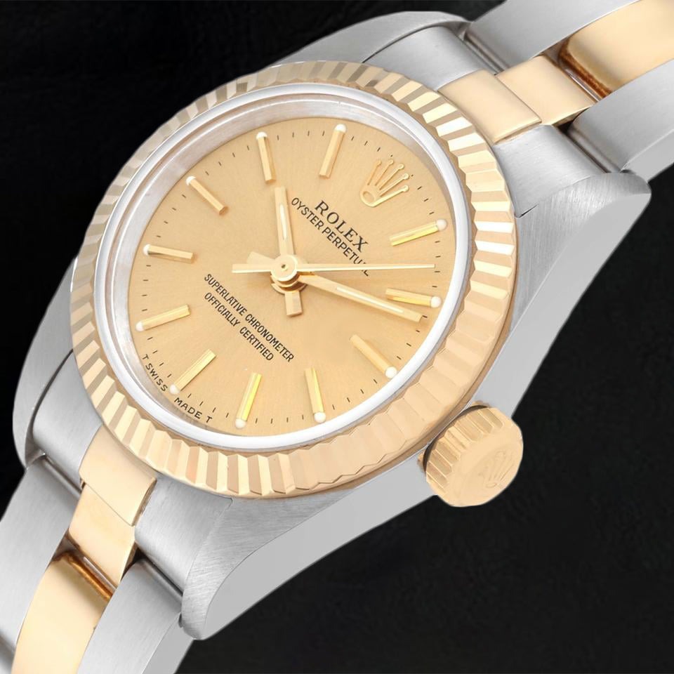 67193 Rolex Oyster Perpetual Champagne Dial Women Watch